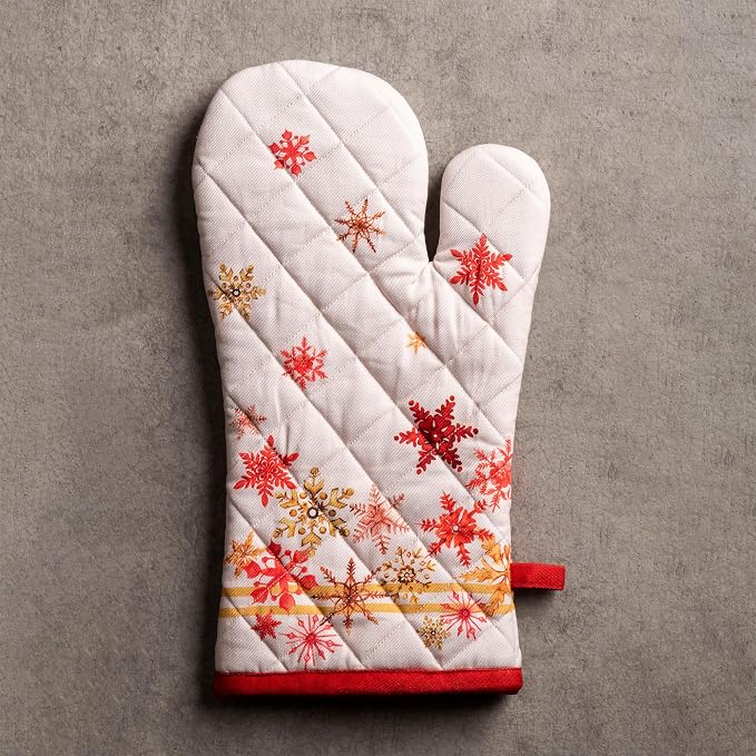 Maison d'Hermine Oven Gloves 100% Cotton Oven Mitt (7" x 13", Pack of 1) | With Loop Heat Resistant BBQ Cooking Gloves Baking Kitchen Handling Hot Pans Thanksgiving Christmas - Crystal Star