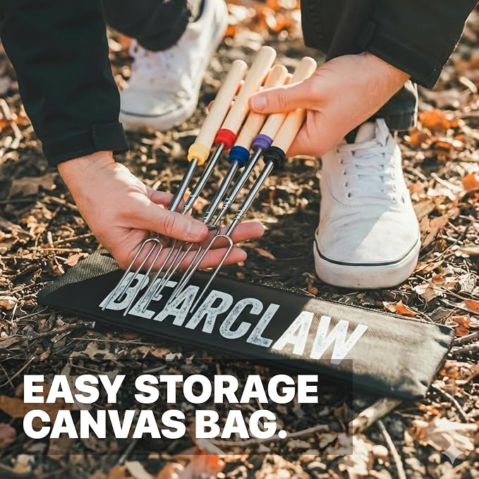 BEARCLAW Smores Sticks for Fire Pit - Accessories for Campfire Marshmallow Roasting Sticks Smores Kit Outdoor-Smore Skewers Hot Dog Fork For Outside, Camping Essentials Bonfire Gear Long 32" 24 Pack