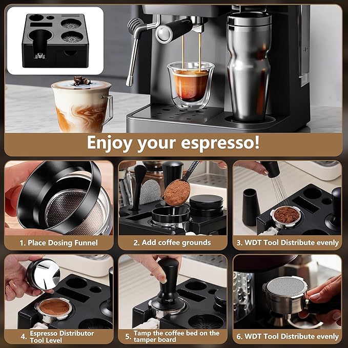 9 Pack Espresso Accessories Kit(Square),58mm Espresso Tool Kit | Espresso Tamping Station | Coffee Distributor Tamper | WDT Tool | Dosing Funnel | Mother's Day Gift for Espresso Lovers
