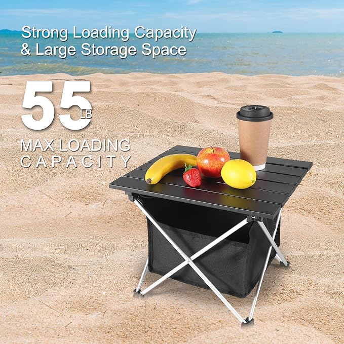 Grope Ultralight Aluminum Camping&Beach Table with Storage Bag (Black-M) | Portable & Easy to Carry, With Carry Bag for Camping, Prefect for Outdoor, Picnic, BBQ, Cooking, Festival, Beach, Home