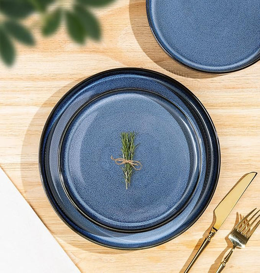 TheTerra Ceramic Dinnerware Sets for 8, 24 Pieces Porcelain Lightweight Speckled Plates and Bowls Sets, Scratch Resistant Dish Set, Oven & Microwave & Dishwasher Safe, Starry Blue