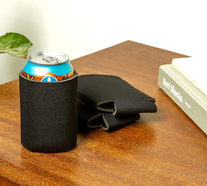 Blank Beer Can Coolers Sleeves (14-Pack) Soft Insulated Beer Can Cooler Sleeves - HTV Friendly Plain Black Can Sleeves for Soda, Beer & Water Bottles - Blanks for Vinyl Projects Wedding Favors & Gifts
