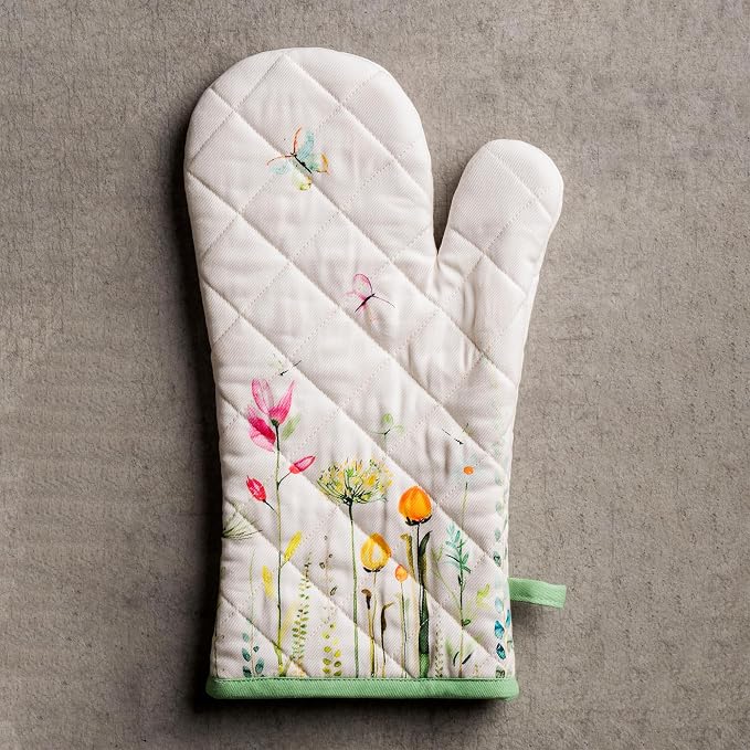 Maison d'Hermine Oven Gloves 100% Cotton Oven Mitt (7" x 13", Pack of 1) | With Loop Heat Resistant BBQ Cooking Gloves Baking Grilling Kitchen Handling Hot Pans Spring Summer - Botanical Fresh