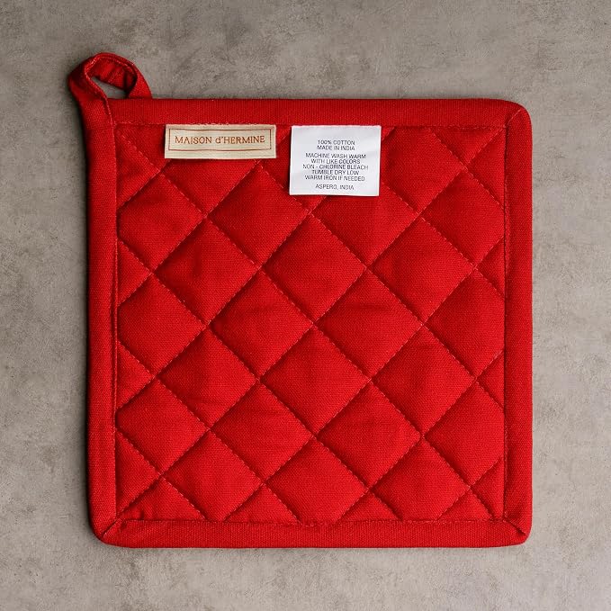 Maison d' Hermine Pot Holders 100% Cotton Potholders (8" x 8", Pack of 2) | Heat Resistant Hot Pads with Loop BBQ Cooking Baking Hotel Kitchen Handling Hot Pans Thanksgiving Christmas - Orient