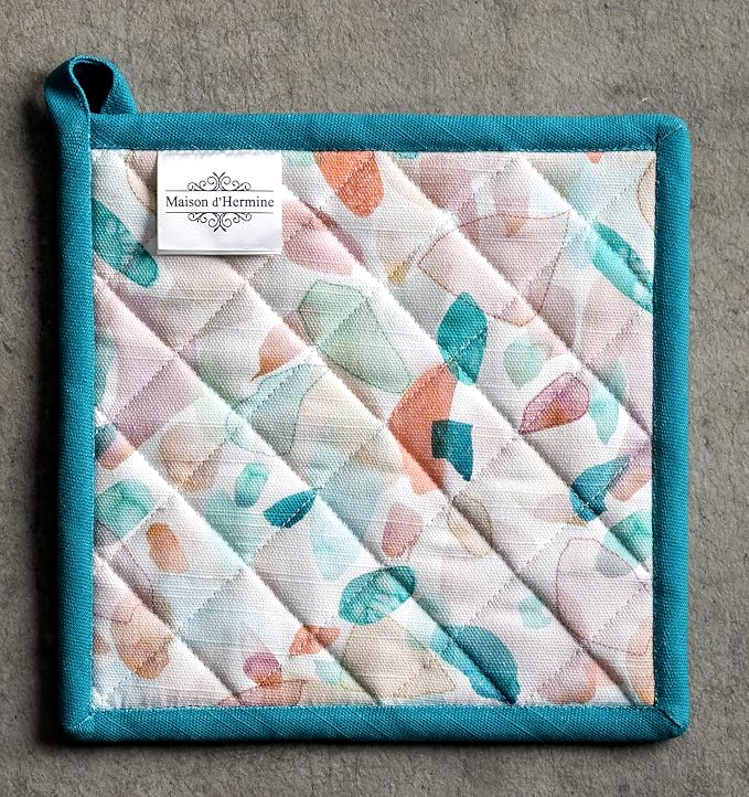 Maison d' Hermine Pot Holders 100% Cotton Potholders (8" x 8", Pack of 2) | Heat Resistant Hot Pads with Loop BBQ Cooking Baking Farmhouse Kitchen Handling Hot Pans Spring Summer - Summer Picnic