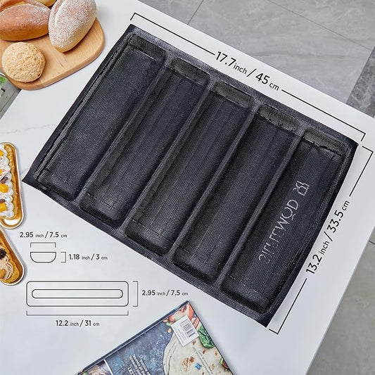 2 PCs Silicone Aerated Baguette Pan - Non-stick Flexi Silicone Pan Forms for Fench Bread - Food Grade Sandwich Mesh Oven Liner - Silicone Loaf Baking Perforated Mold