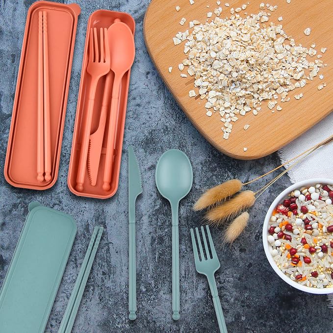 Camping Utensil Set, Reusable Utensils Set with Case, Plastic Cutlery Set Forks Spoon Tableware Chopsticks, Portable Cutlery Set for Travel Picnic Camping or Daily Use (Dark Blue)