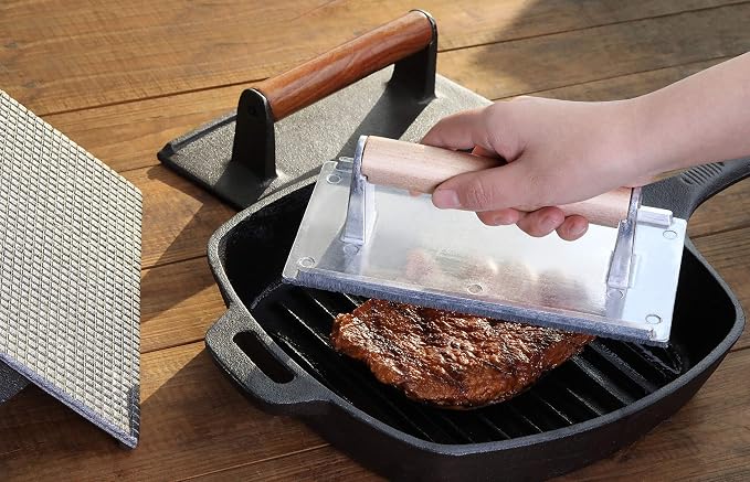 New Star Food Service 36411 Steak Weight/Bacon Press, Aluminum, 8.25x4.25" | Commercial Grade