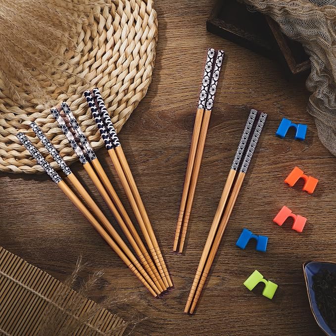 5 Pairs Reusable Chopsticks Helpers Training Chopstick for Beginner Replaceable Practice Chopsticks Non-slip Training Chopstick for Adults Learner(Wood,Blue)