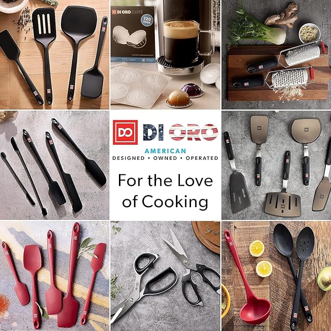 DI ORO Silicone Spatula - 600°F Heat-Resistant Rubber Kitchen Spatula for Baking, Scraping, & Mixing - BPA Free Nonstick Cookware Safe Flexible Utensil for Cooking - Seamless & Dishwasher Safe (Black)