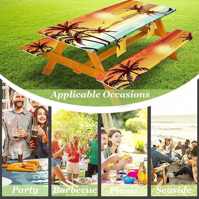 Picnic Table Cover with Bench Covers Table Cloth Tablecloth Summer Outdoor Rv Patio Tent Camping Glamping Campsite Camper Essentials Accessories Items Gear Gadgets Stuff Necessities Supplies Must Have