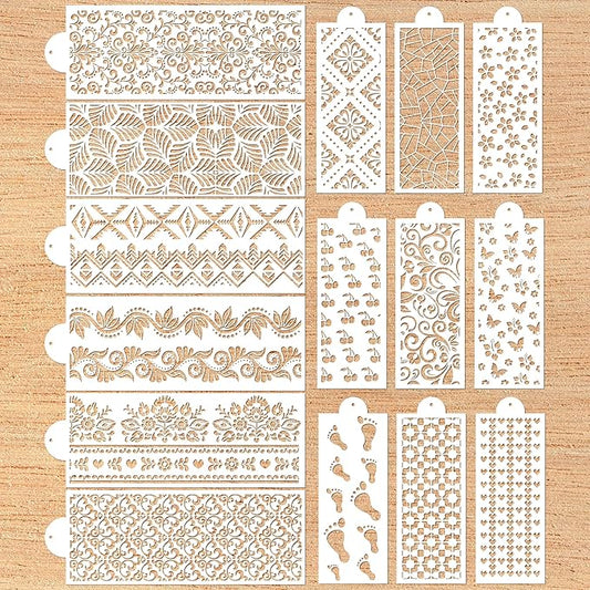 Cake Buttercream Decorating Stencils - 15 Pcs Reusable Cake Stencils Floral Boarder, Cookies Royal Icing Stencils Biscuits Decorating Template Cake Baking Stencils