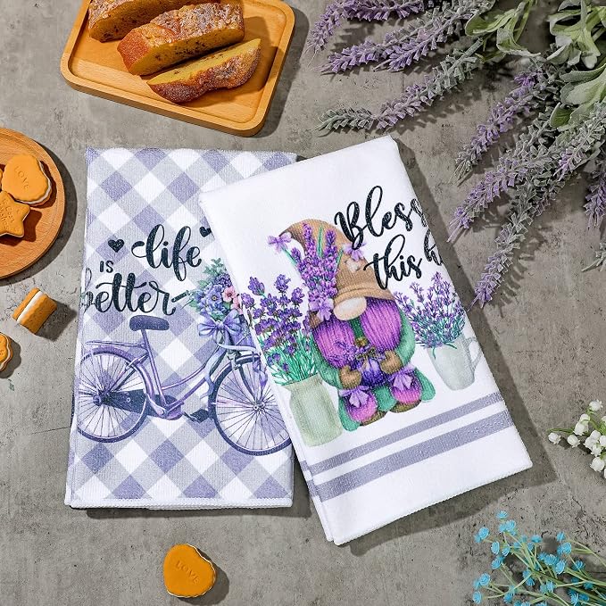 Boyiee 6 Set Lavender Kitchen Towels Purple Floral Dishcloth | Rustic Absorbent Purple Tea Hand Towels, 24 x 16 Inches Lavender Lover Gifts for Farmhouse Kitchen Bathroom Accessories Decor