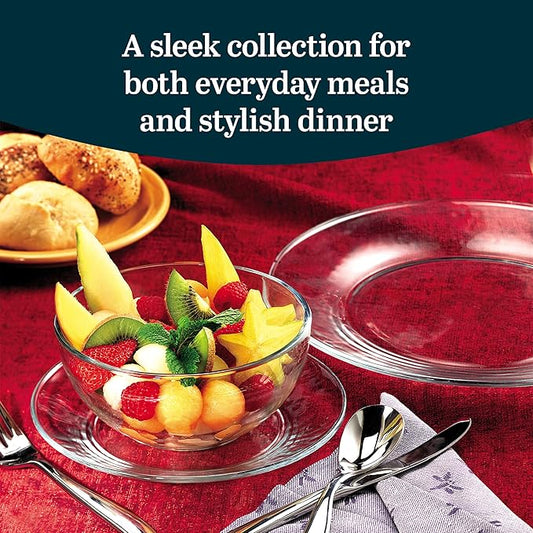 Libbey Round 12 Piece Glass Dinnerware Set, Stackable Glass Plate and Bowl Set w/Round Shape, Modern Plates and Bowls Sets for Gatherings, and Everyday Use