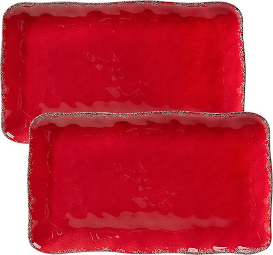 Melamine Serving Platters, set of 2, 17" x 10" Large Reusable BPA Free Rectangular Party Tray/Platters for Serving Appetizers, Fruits On Christmas and all Occasions,Red