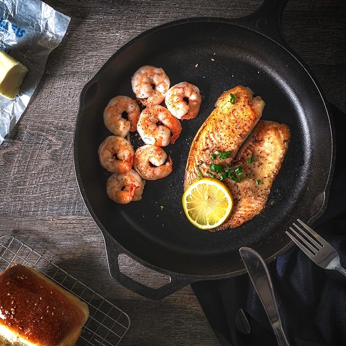 Utopia Kitchen Cast Iron Skillet 10 Inch with Lid Chefs Frying Pan Black | Chefs Pan, Pre Seasoned Skiller, Indoor and Outdoor Use, Grill Safe Cookware, Even Heat Distribution, Durable