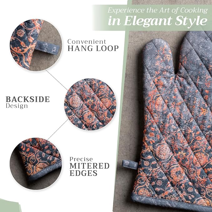 Maison d'Hermine Oven Gloves 100% Cotton Oven Mitt (7" x 13", Pack of 1) | With Loop Heat Resistant BBQ Cooking Gloves Baking Kitchen Handling Hot Pans Thanksgiving Christmas - Imperfection