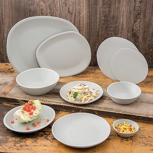 Carlisle FoodService Products Ridge Reusable Plastic Plate Dinner Plate for Home and Restaurant, Melamine, 10.5 Inches, Cement, (Pack of 12)