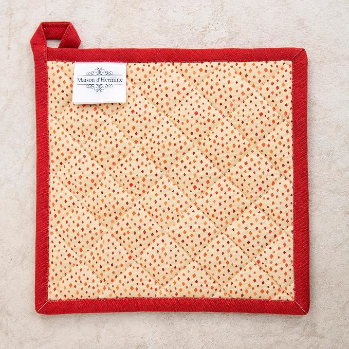 Maison d' Hermine Pot Holders 100% Cotton Potholders (8" x 8", Pack of 1) | Heat Resistant Hot Pads with Loop BBQ Cooking Baking Hotel Kitchen Handling Hot Pans Thanksgiving Christmas - Kalahari