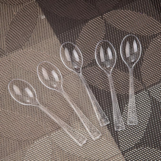 WDF 300 Pieces Clear Plastic Mini Spoons for Desserts 4 Inches Clear Plastic Spoons Heavy Duty Perfect for Cake, Desserts
