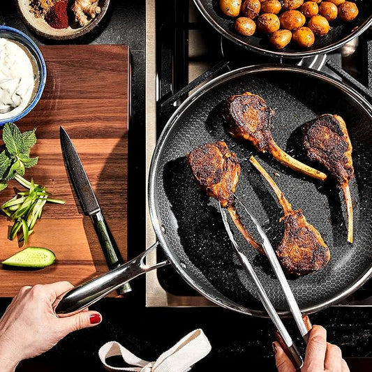 HexClad Hybrid Nonstick 12-Inch Frying Pan, Stay-Cool Handle, Dishwasher-Friendly, Oven-Safe Up to 900°F, Induction Ready, Compatible with All Cooktops