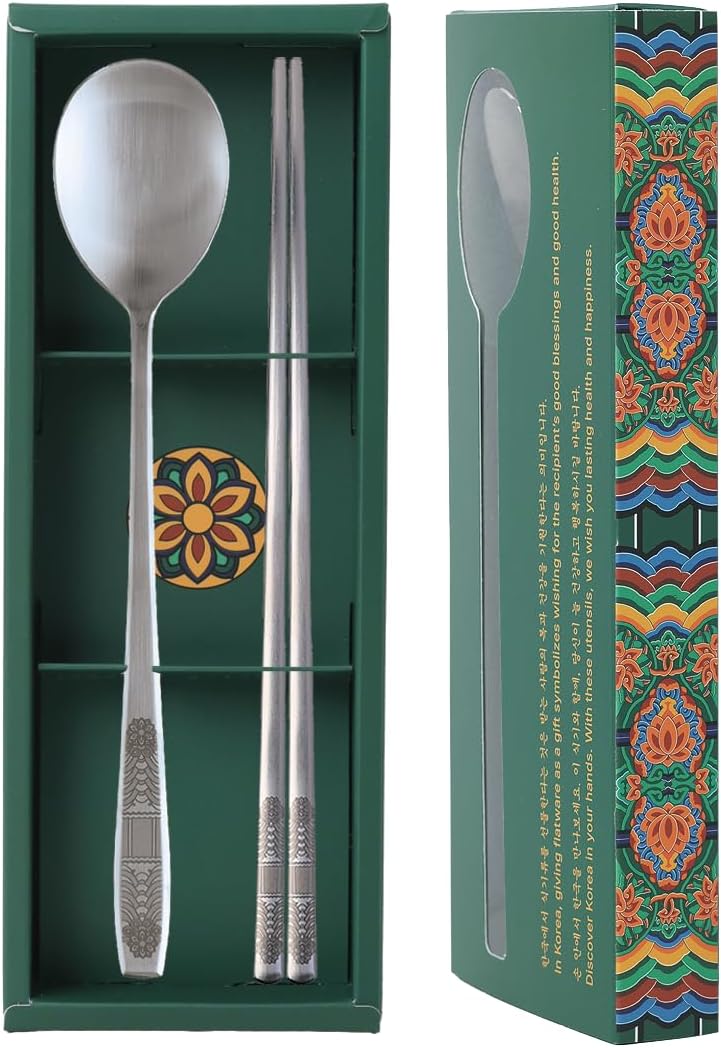 Experience Timeless Korean Dining with the Korean Dancheong Engraved Spoon and Chopsticks Set