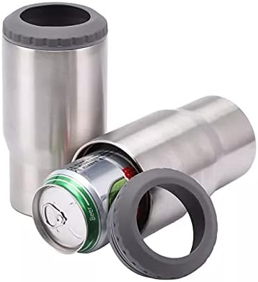 4 in 1 Stainless Steel Can/Bottle Insulator, 14oz Two-Way Lids Double Wall SUS Insulated Can Cooler, Beer Bottle holder (Stainless steel)