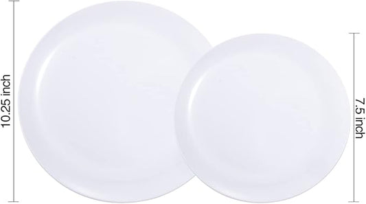 KIRE 60PCS White Disposable Plates - Heavy Duty White Plastic Plates for Party/Wedding - Include 30Pieces 10.25inch Dinner Plates and 30Pieces 7.5inch Dessert/Salad Plates