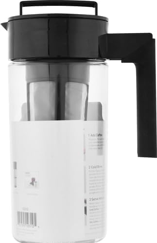 Takeya Deluxe Cold Brew Coffee Maker-BPA-Free Tritan Pitcher with Airtight Leakproof Lid,Silicone Grip Handle, Fine-Mesh Filter-Shatter-Proof, Dishwasher Safe, Made in USA-1 Quart/Black (Pack of 4)
