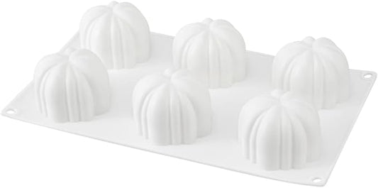 Restaurantware-Pastry Tek 6 Cavities Pumpkin Cake Mold, 1 Oven-Ready 3D Pumpkin Mold - Flexible, Freezable, White Silicone Baking Mold, Easy Release, For Baking Treats