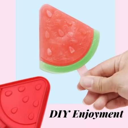 2 Pack Watermelon Popsicle Mold Set with Sticks Silicone Popsicle Maker Ice Cream Molds DIY Frozen Ice Pop Molds Kitchen Accessories Easy Release Breastmilk Reusable BPA Free for Summer Homemade