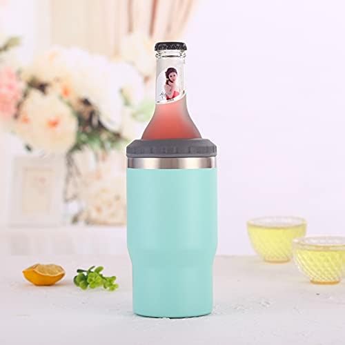 4 in 1 Stainless Steel Can/Bottle Insulator, 14oz Two-Way Lids SUS Insulated Can Cooler, Beer Bottle holder (Light blue)