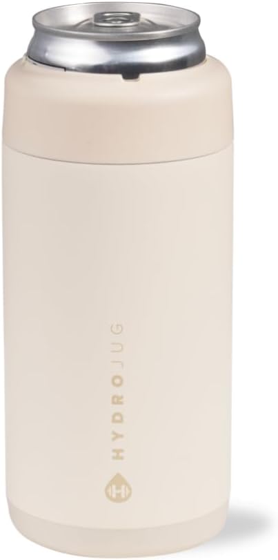 HydroJug Slim Can Cooler 12 oz, Stainless Steel Can Holder, Cream
