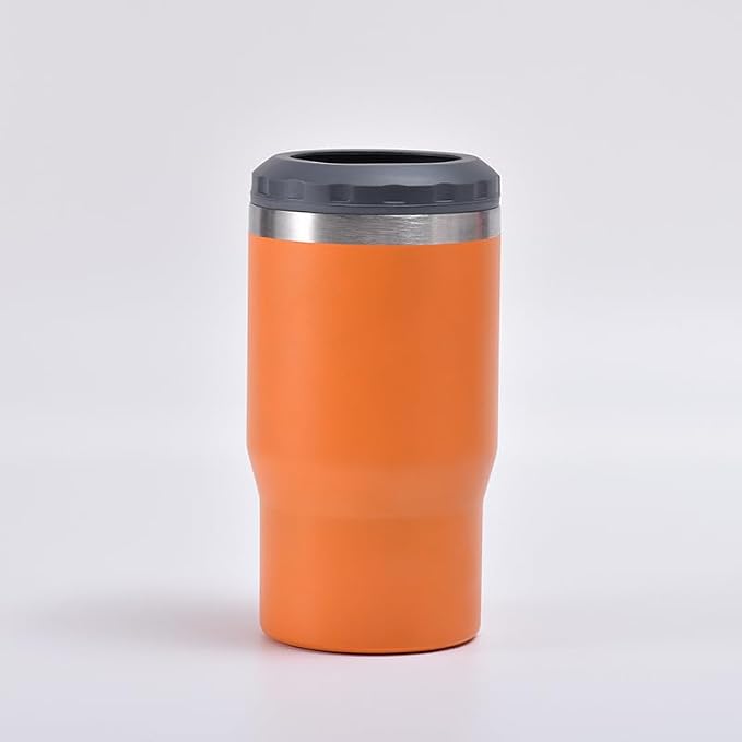 4 in 1 Stainless Steel Can/Bottle Insulator, 14oz Two-Way Lids SUS Insulated Can Cooler, Beer Bottle holder (Orange)