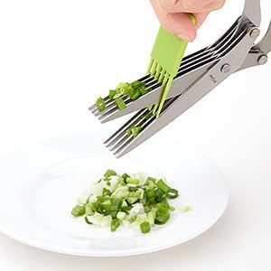 X-Chef Multipurpose 5 Blade Herb Scissors | Kitchen Herb Shears Herb Cutter with Safety Cover and Cleaning Comb for Chopping Basil Chive Parsley (Green)