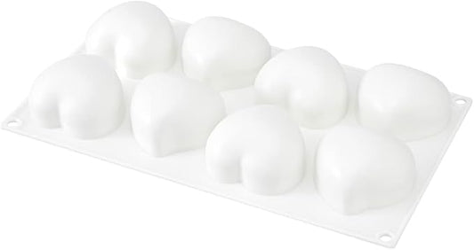 Pastry Tek 8 Cavities Heart Molds, 10 Oven-Ready Heart Pans - Flexible, Freezable, White Silicone Heart Shaped Molds, Easy Release, For Baking - Restaurantware
