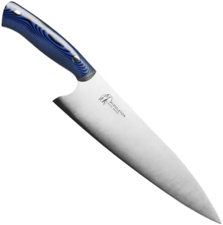 Middleton Made Knives Echo 8 Inch Chef Knife - Handmade Professional Chef Knife - Chefs Knife Made with AEB-L Stainless Steel - USA Made Knife - Great Chef Gifts - Blue