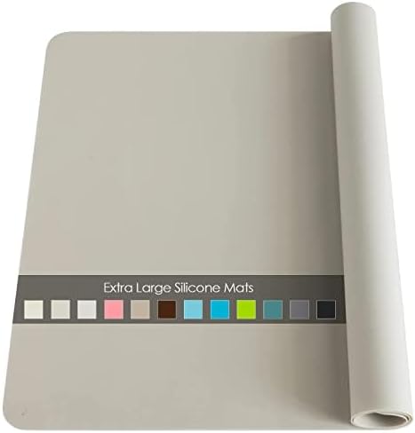 Extra Large Silicone Table Mat, Food-Grade Silicone Mat for Crafts Kids Placemat Desk Countertop Waterproof Protector Heat Insulation Kitchen Pastry Rolling Dough Pad, 27.6 x 15.7'' Light Gray, 1 Pack