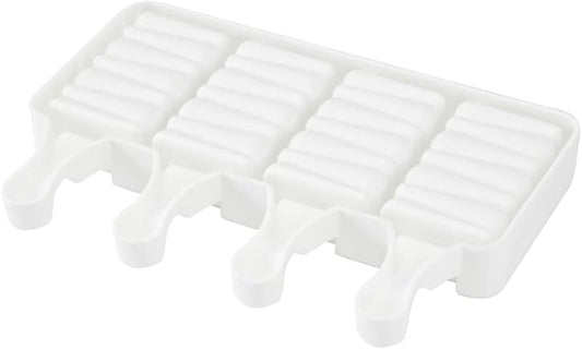 Pastry Tek 4 Cavities Popsicle Mold, 1 Rectangle Cakesicle Mold - Flexible, Freezable, White Silicone Cake Popsicle Mold, Easy Release, For Baking - Restaurantware