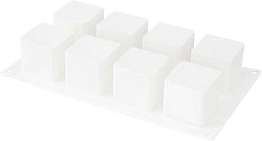 Pastry Tek 8 Cavities Square Cupcake Pan, 1 Oven-Ready Square Mold - Flexible, Freezable, White Silicone Petit Four Mold, Easy Release, For Baking - Restaurantware