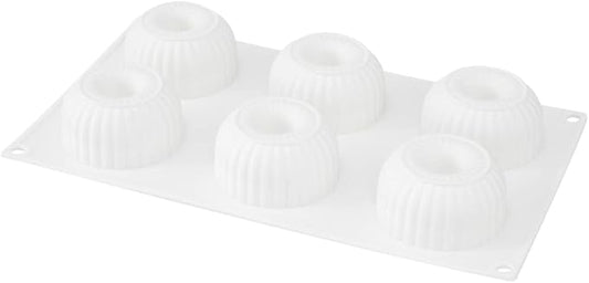 Pastry Tek 6 Cavities Donut Pans, 10 Ridge Design Donut Molds - Oven-Ready, Flexible, White Silicone Bagel Pans, Freezable, Easy Release - Restaurantware