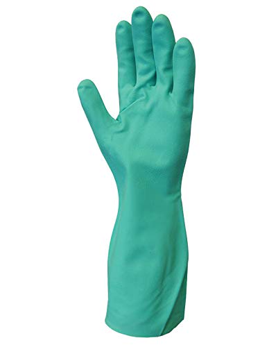 SHOWA 730 chemical resistant nitrile gloves, 13-inch extended gauntlet, bisque grip, green, X-Small, 12-pack