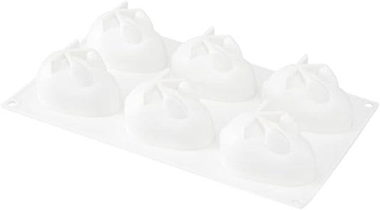 Pastry Tek 6 Cavities Chocolate Bunny Mold, 1 Oven-Ready Easter Candy Mold - Flexible, Freezable, White Silicone Bunny Pan, Easy Release, For Baking - Restaurantware