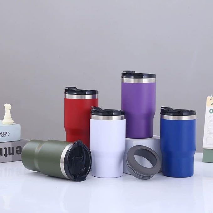 14oz 4 in 1 Stainless Steel Can Cooler Beer Bottle Insulator With 2 Lids for 12oz can&bottle, Double walled insulated Thermocooler &Travel Mug Holder Keeping Your Bevearge Cold (White)