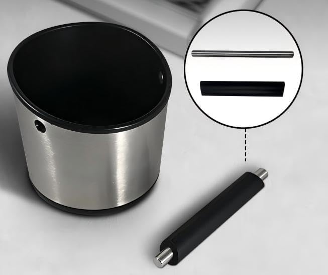 Knock Box for espresso Portafilters, 10cm Opening with Anti-Slip Base & Detachable Knock Bar, Quiet Silicone Sleeve Design stainless steel knockbox Avoid coffee grounds splashing (small)