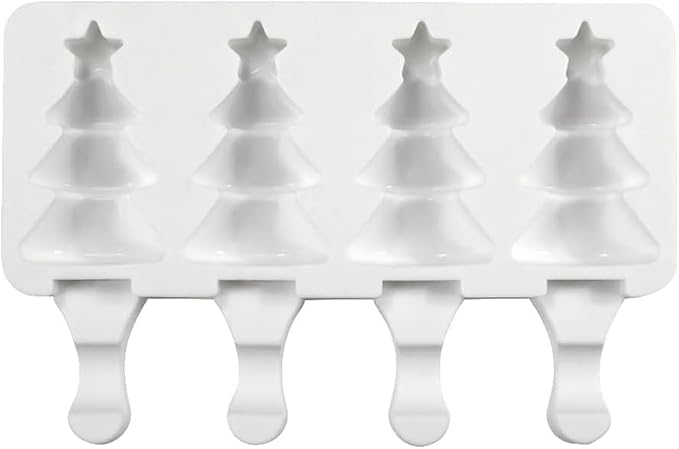 1 Pack Christmas Cute Xmas Tree Shape Popsicle Mold Silicone Ice Pop Molds 4 Cavities Popsicle Mold for Kids Adults Ice Cream Mold Cakesicles Mould DIY Popsicle Maker Homemade Popsicle Silicone Mold C
