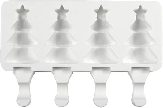 1 Pack Christmas Cute Xmas Tree Shape Popsicle Mold Silicone Ice Pop Molds 4 Cavities Popsicle Mold for Kids Adults Ice Cream Mold Cakesicles Mould DIY Popsicle Maker Homemade Popsicle Silicone Mold C