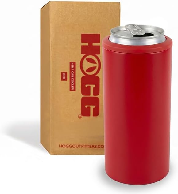4 in 1 Universal Can Cooler - Red, Can Holder Insulated, Beer Bottle Cooler, Universal Holder for All Drink Sizes, Stainless Steel Insulated Tumbler, Tailgating Accessories