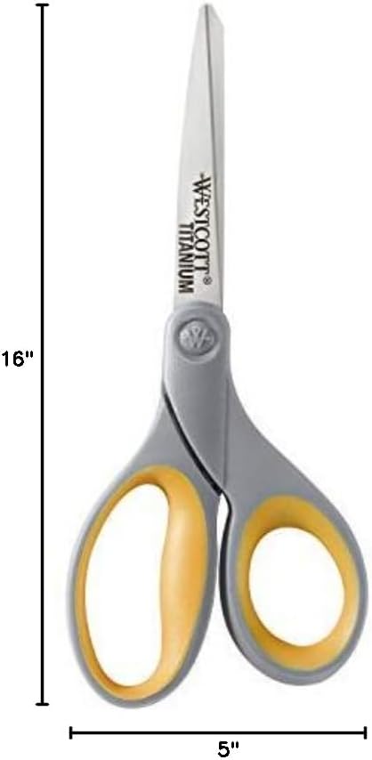Westcott 8-Inch Titanium Bonded Scissors for Home, Office, and Classroom - Perfect for Cutting Paper, Sewing, and Crafts - Heavy-Duty Design with Soft Handle - Gray/Yellow (Pack of 48)