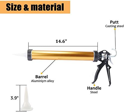 Sealant Sausage Caulking Gun Aluminium-600ml/20oz - 12:1 Thrust Ratio (Gold)